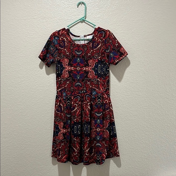 Lularoe Amelia Dress Abstract Floral Women's Size L Red Blue Career office - Picture 1 of 9